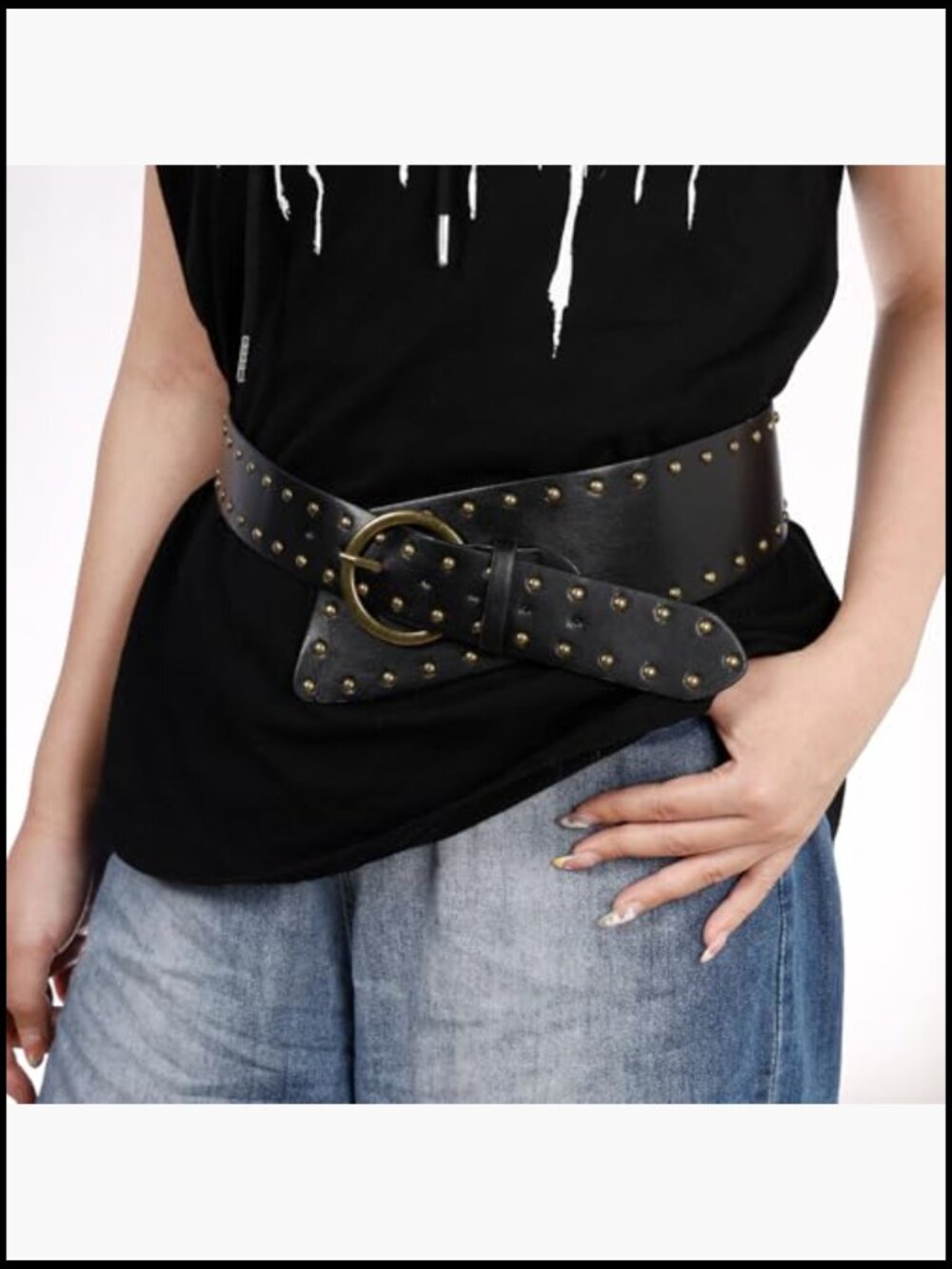 Vintage Punk Leather Waist Belt with Chunky Metal Buckle Gothic Rocker Style - Picture 2 of 6
